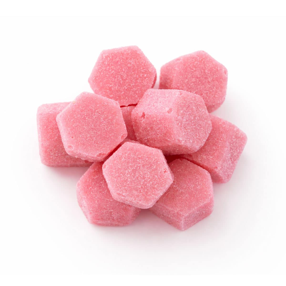 Pink THCa gummies for cannabis edibles, Banana Berry flavor.