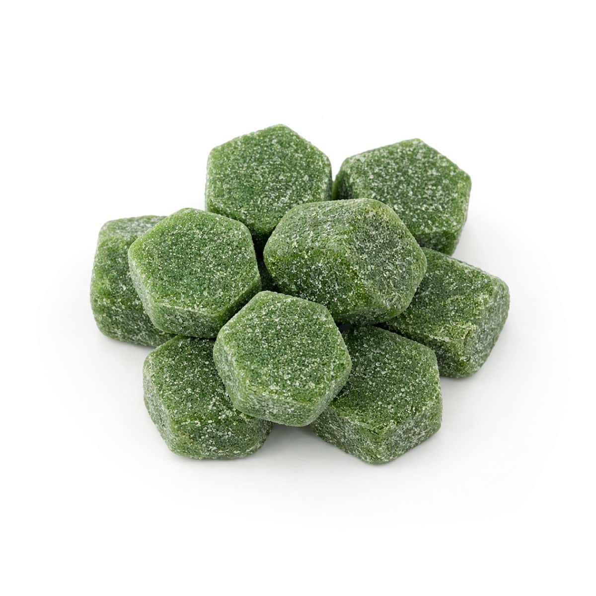 Green THCa gummies from White Label Exotics, Banana Berry flavor.