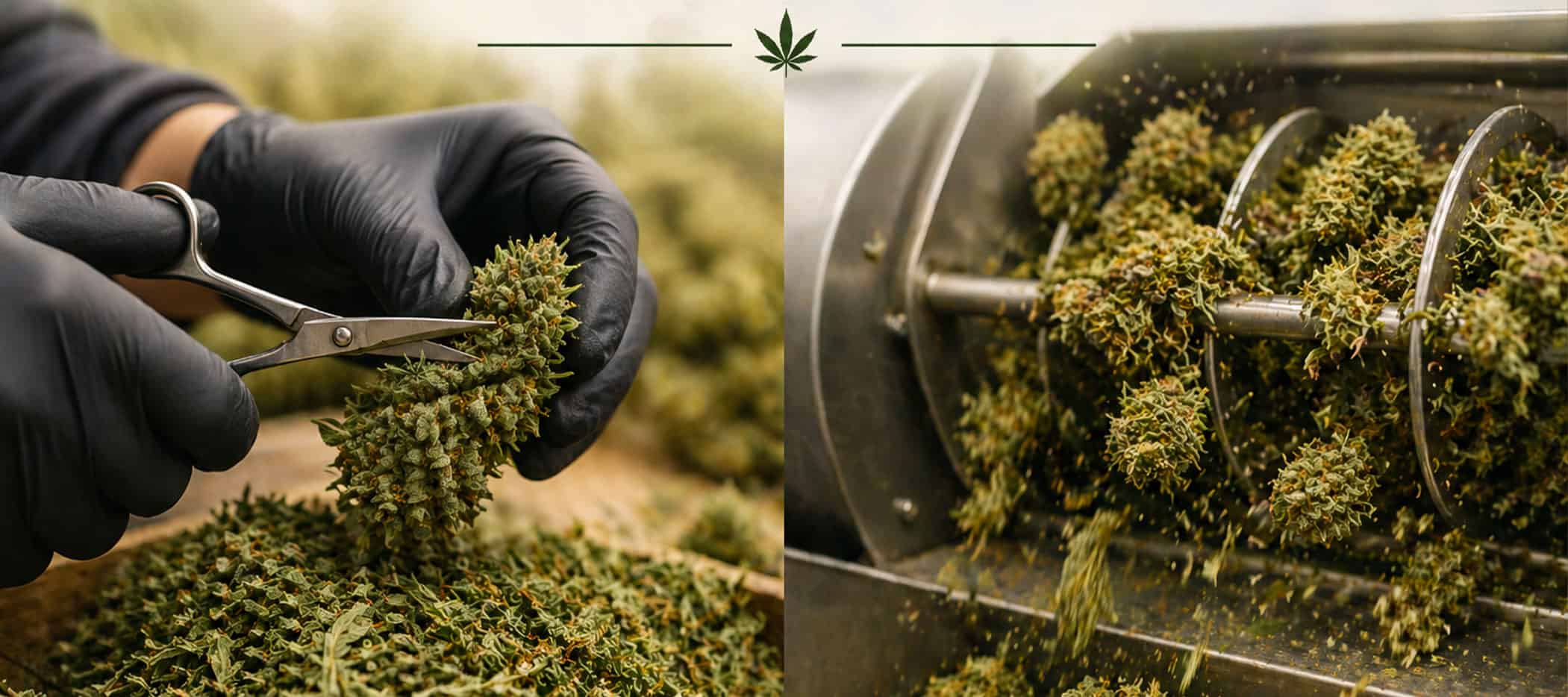 Hand-Trimmed vs Machine-Trimmed THCa Flower — close comparison of bud quality after each trimming method