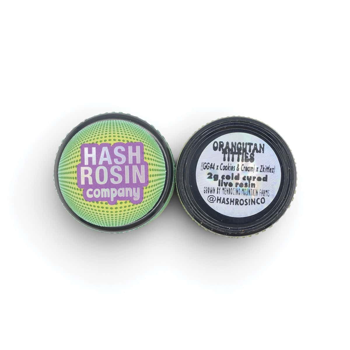 THCa product from White Label Exotics with Hash Rosin logo and strain info.